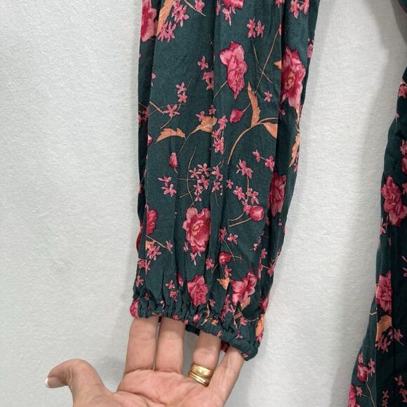 Free People Flower Fields Mini Dress Emerald Green Floral Long Sleeve Size S - Picture 7 of 16